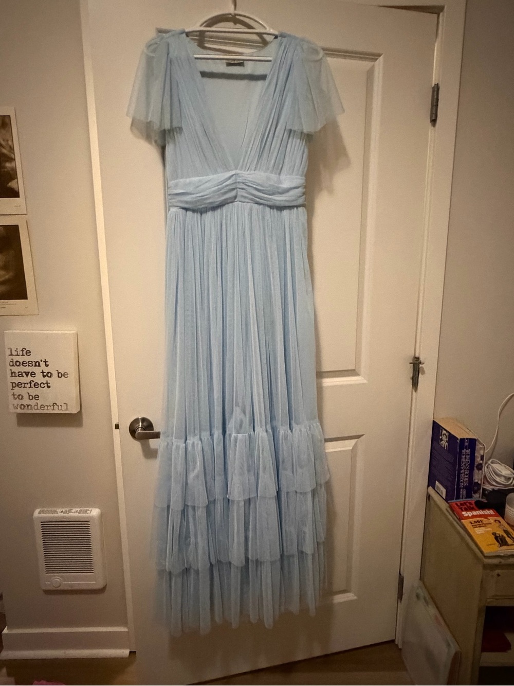 Light Blue Maxi Tulle Dress - Elegant V-Neck Evening Gown